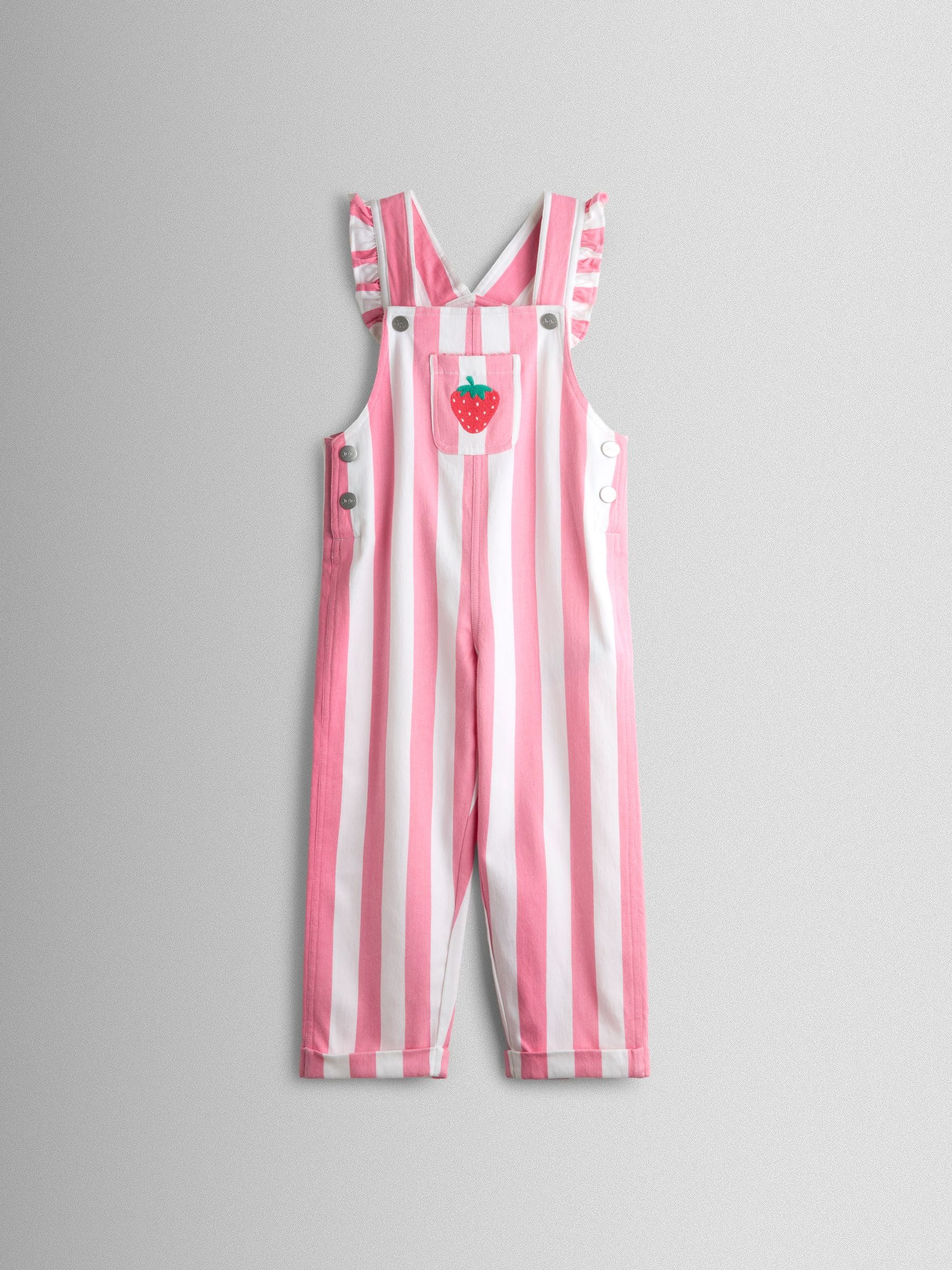 JoJo Maman Bébé Pink Strawberry Appliqué Stripe Dungaree And T-Shirt Set image 3