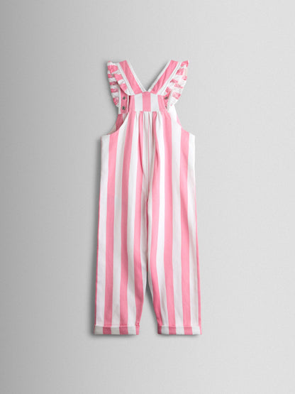 JoJo Maman Bébé Pink Strawberry Appliqué Stripe Dungaree And T-Shirt Set image 4