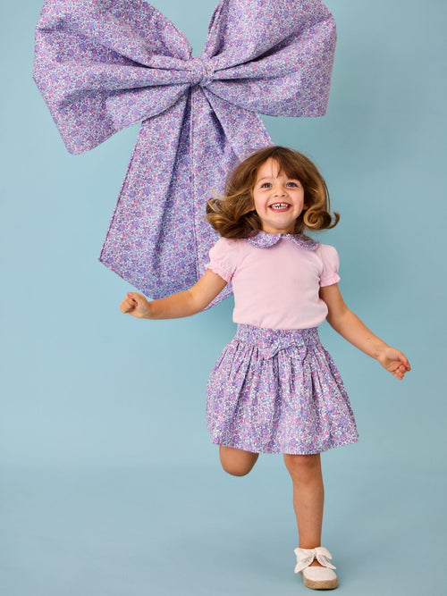 JoJo Maman Bébé Light Pink Floral Collared T-Shirt & Skirt Set image 1