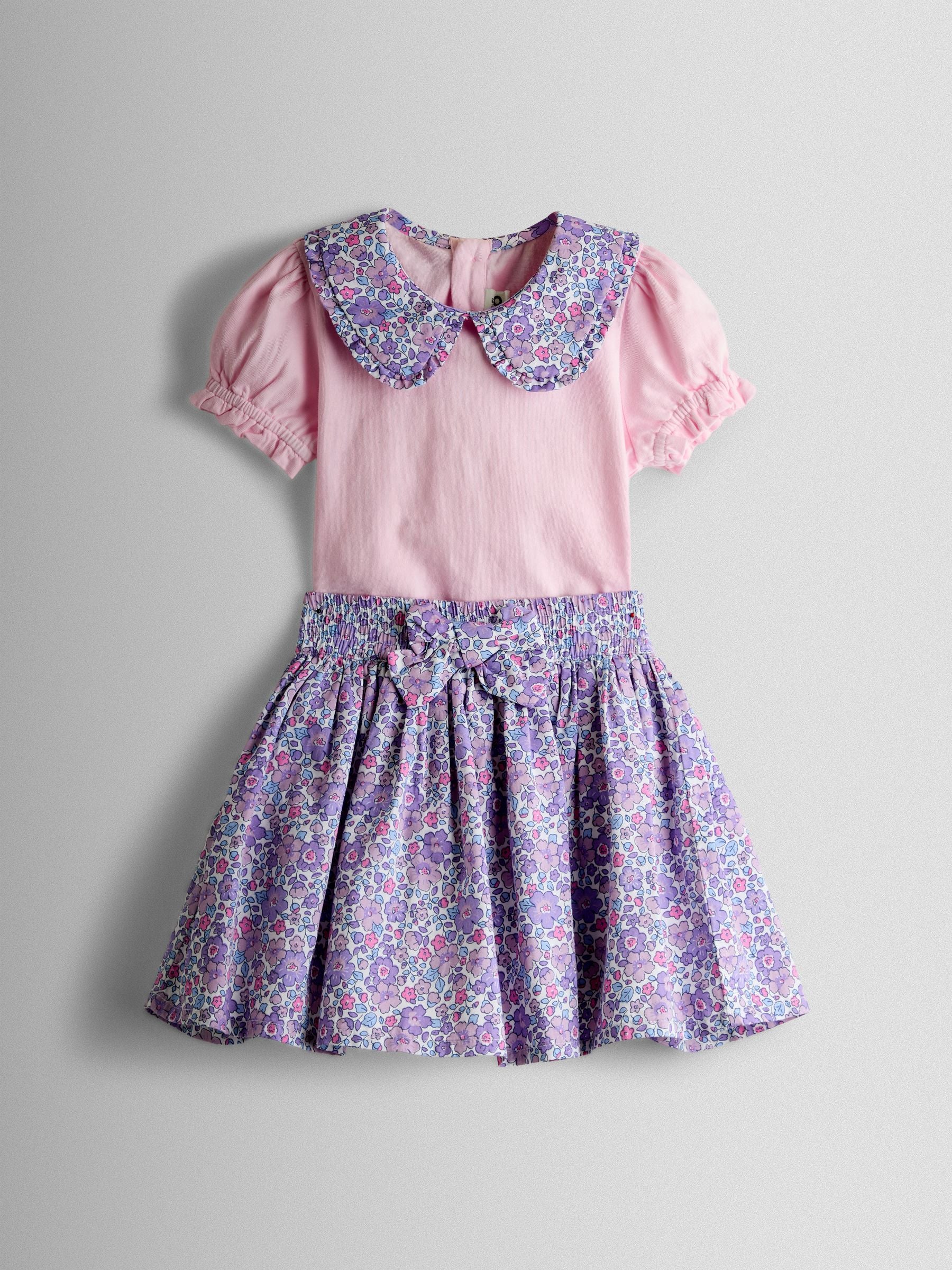 JoJo Maman Bébé Light Pink Floral Collared T-Shirt & Skirt Set image 2
