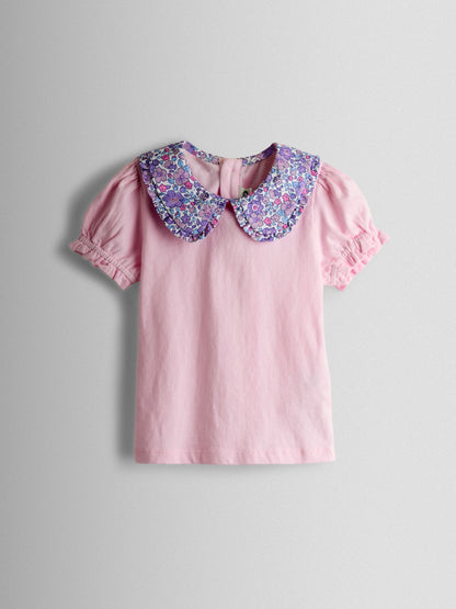 JoJo Maman Bébé Light Pink Floral Collared T-Shirt & Skirt Set image 3