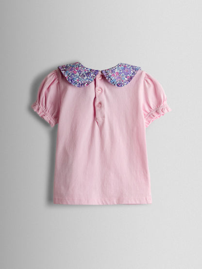 JoJo Maman Bébé Light Pink Floral Collared T-Shirt & Skirt Set image 4