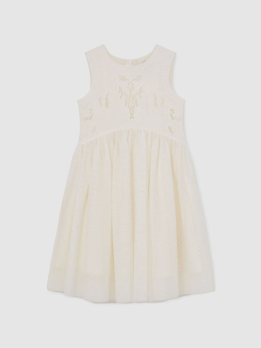Reiss Ivory Phoebe 13-14 yrs Lace-Detail Tulle-Skirt Dress image 1