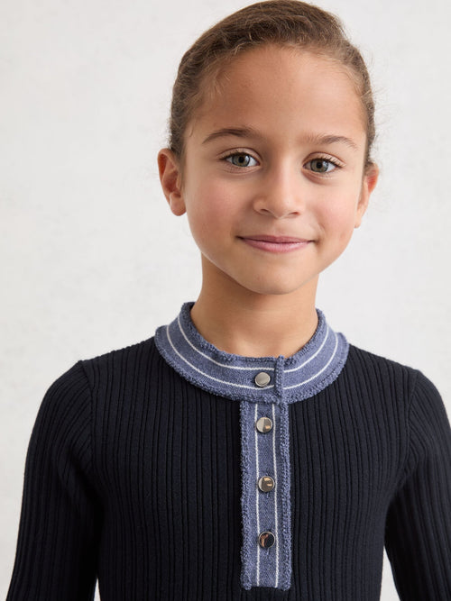 Reiss Navy Rudy 9-13 yrs Contrast-Trim Rib-Knit Skater Dress image 1