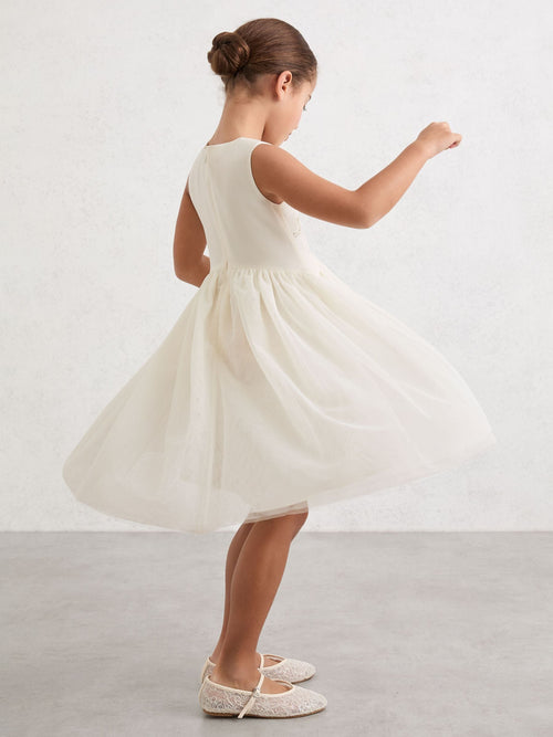 Reiss Ivory Phoebe 9-13 yrs Lace-Detail Tulle-Skirt Dress image 1