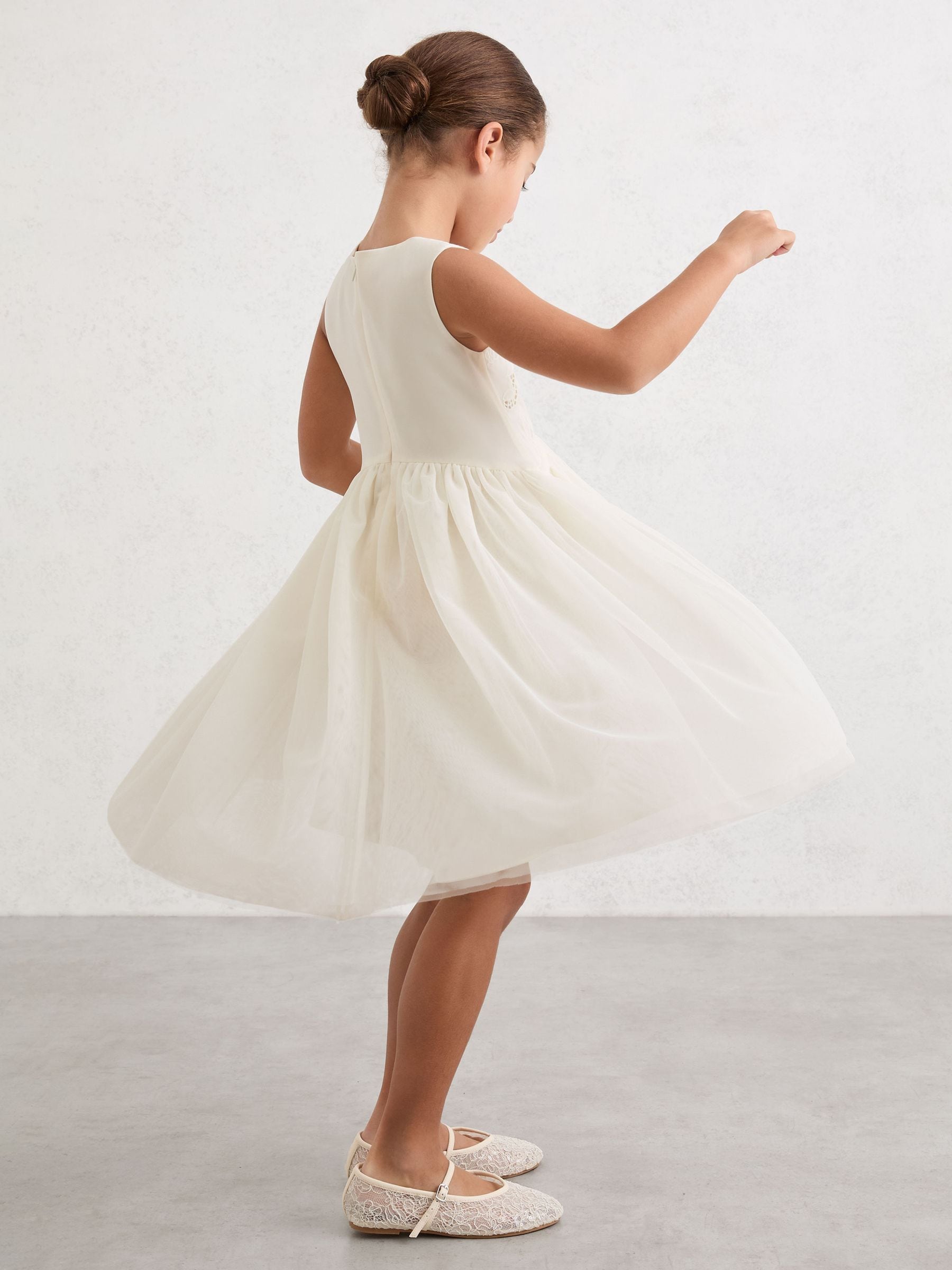 Reiss Ivory Phoebe 9-13 yrs Lace-Detail Tulle-Skirt Dress image 1