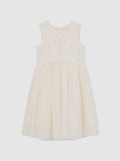 Reiss Ivory Phoebe 3-9 yrs Lace-Detail Tulle-Skirt Dress image 2