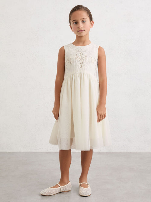 Reiss Ivory Phoebe 3-9 yrs Lace-Detail Tulle-Skirt Dress image 1