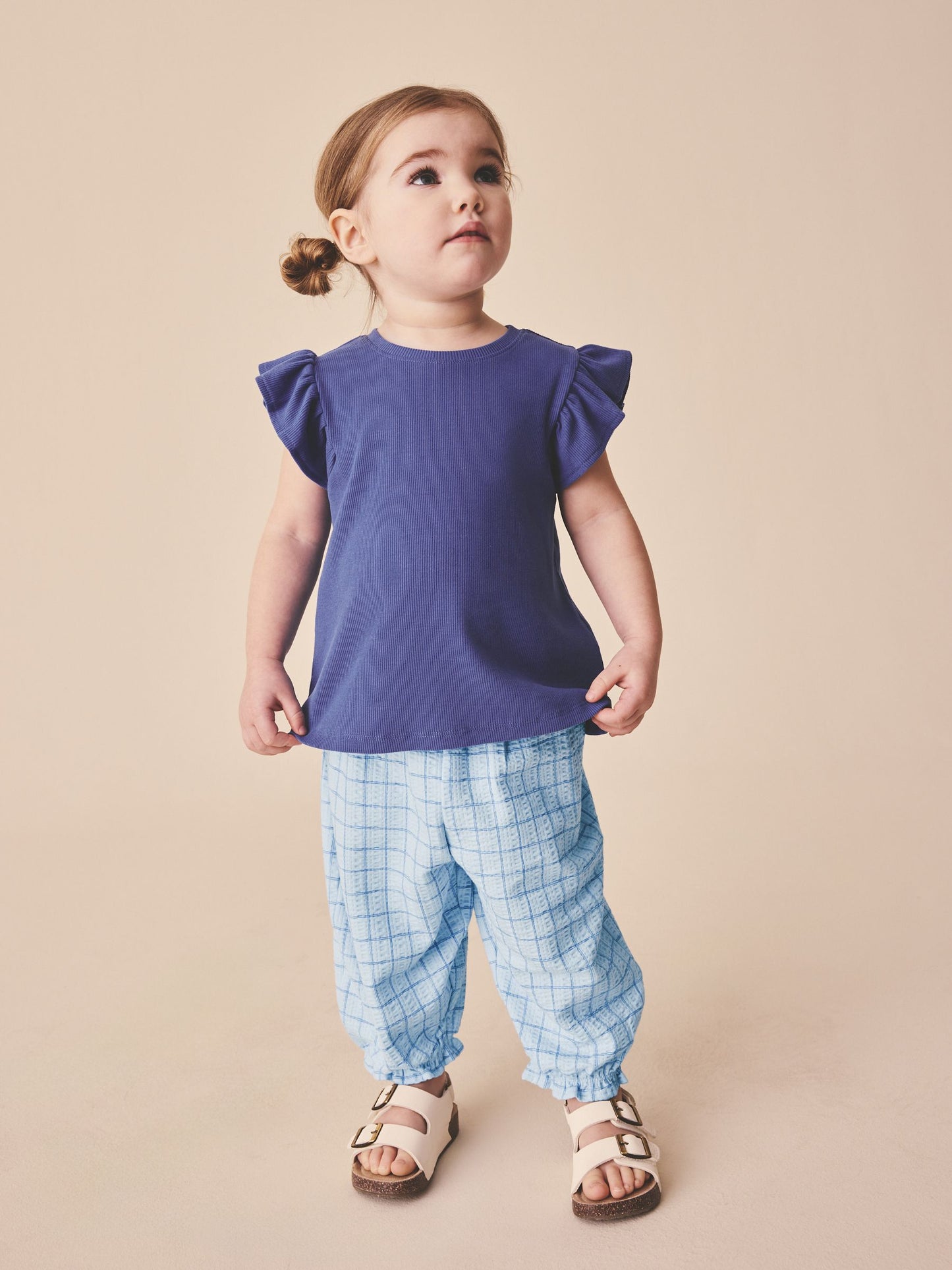 Blue Grid Check Textured Bloomer Trousers (3mths-7yrs) image 2
