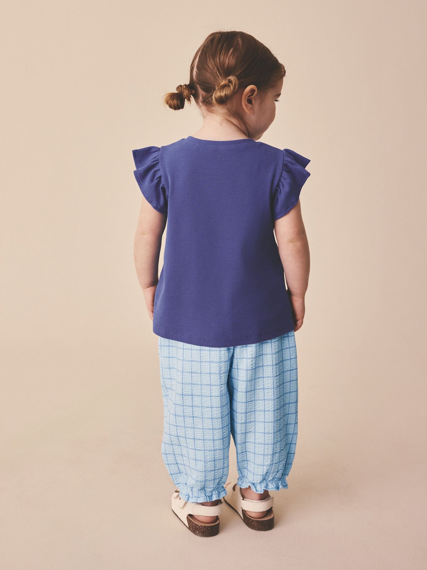 Blue Grid Check Textured Bloomer Trousers (3mths-7yrs) image 3