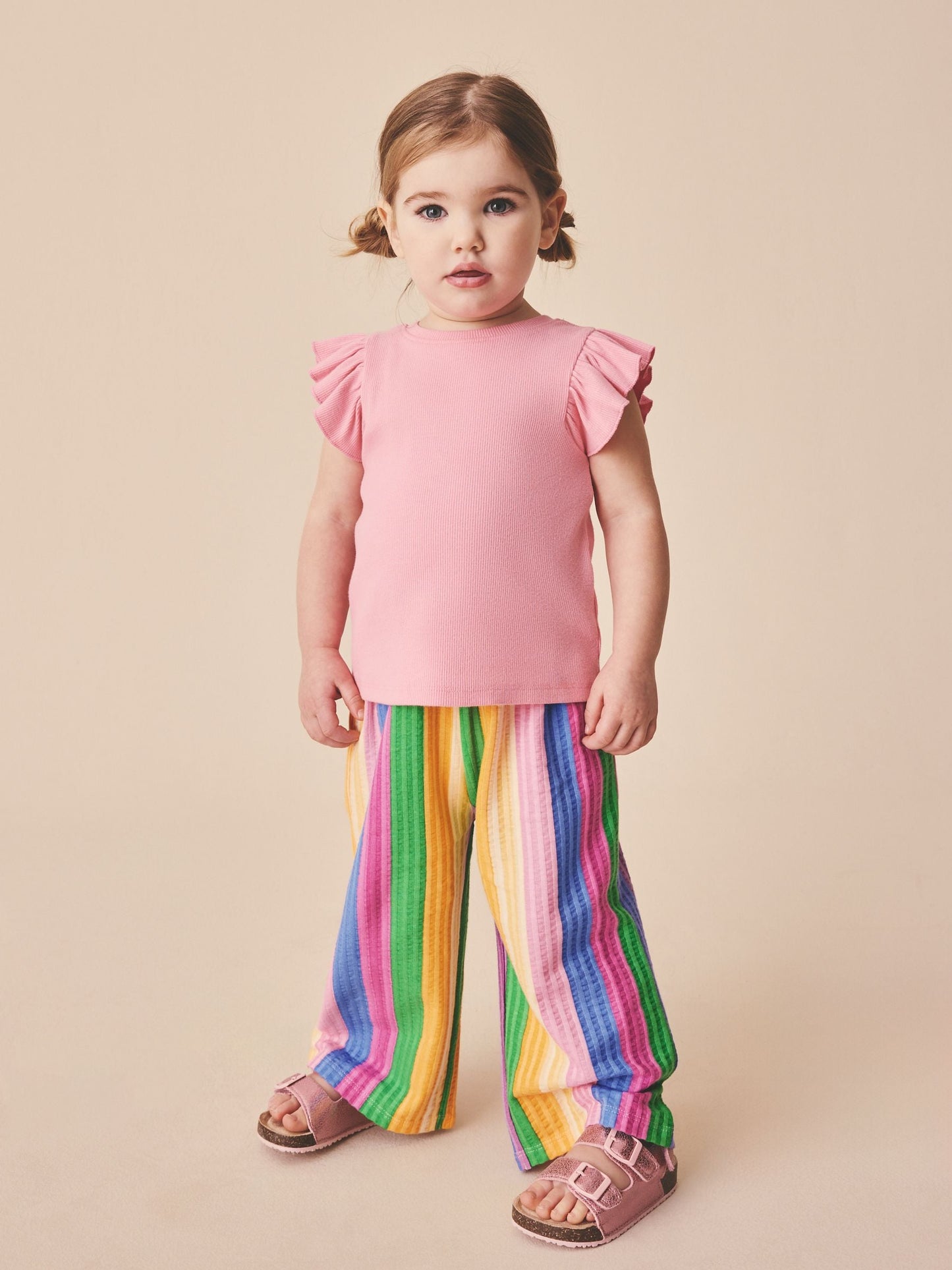 Pink Rainbow Stripe Wide Leg Trousers (3mths-7yrs) image 2
