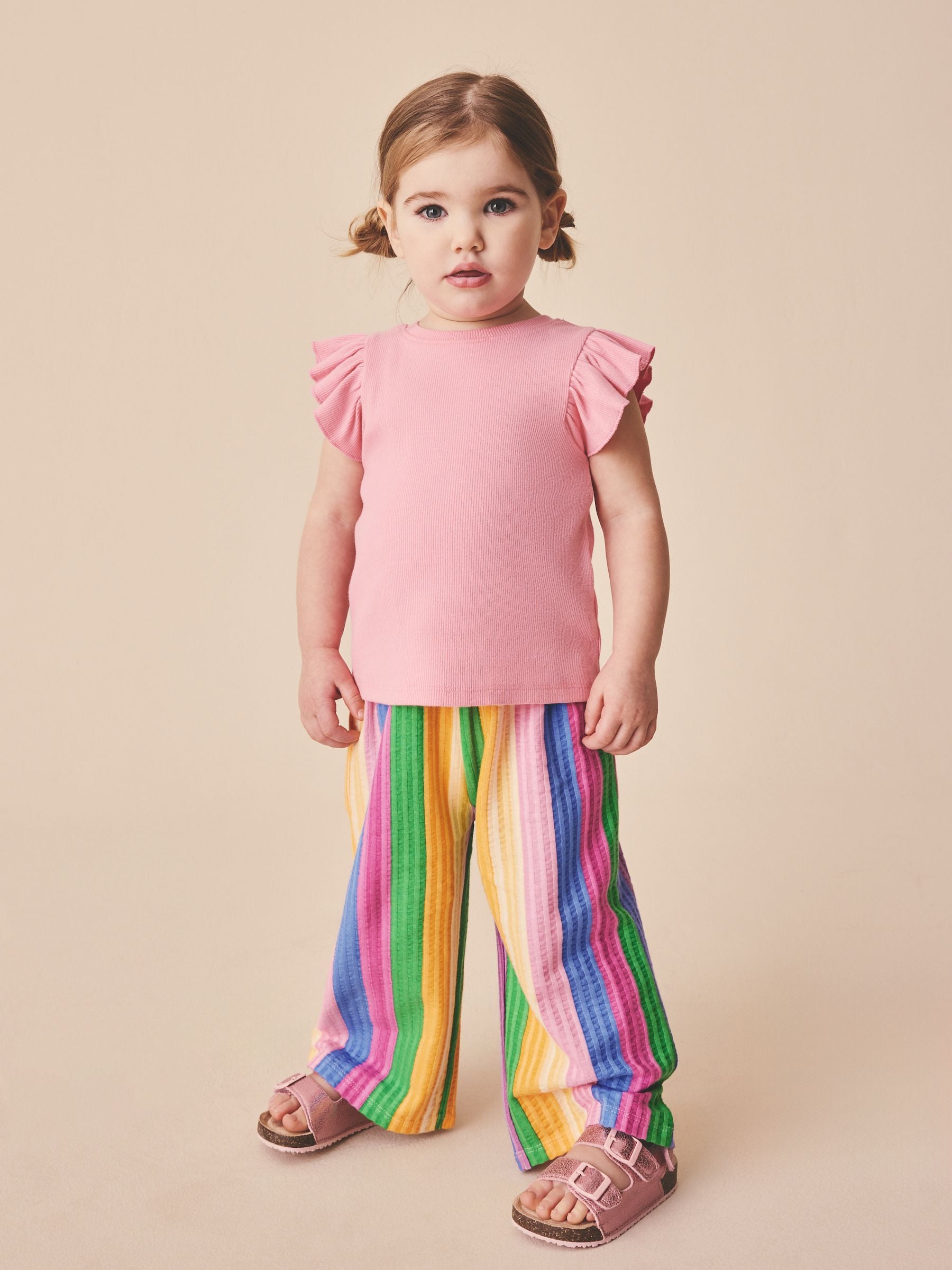 Pink Rainbow Stripe Wide Leg Trousers (3mths-7yrs) image 2