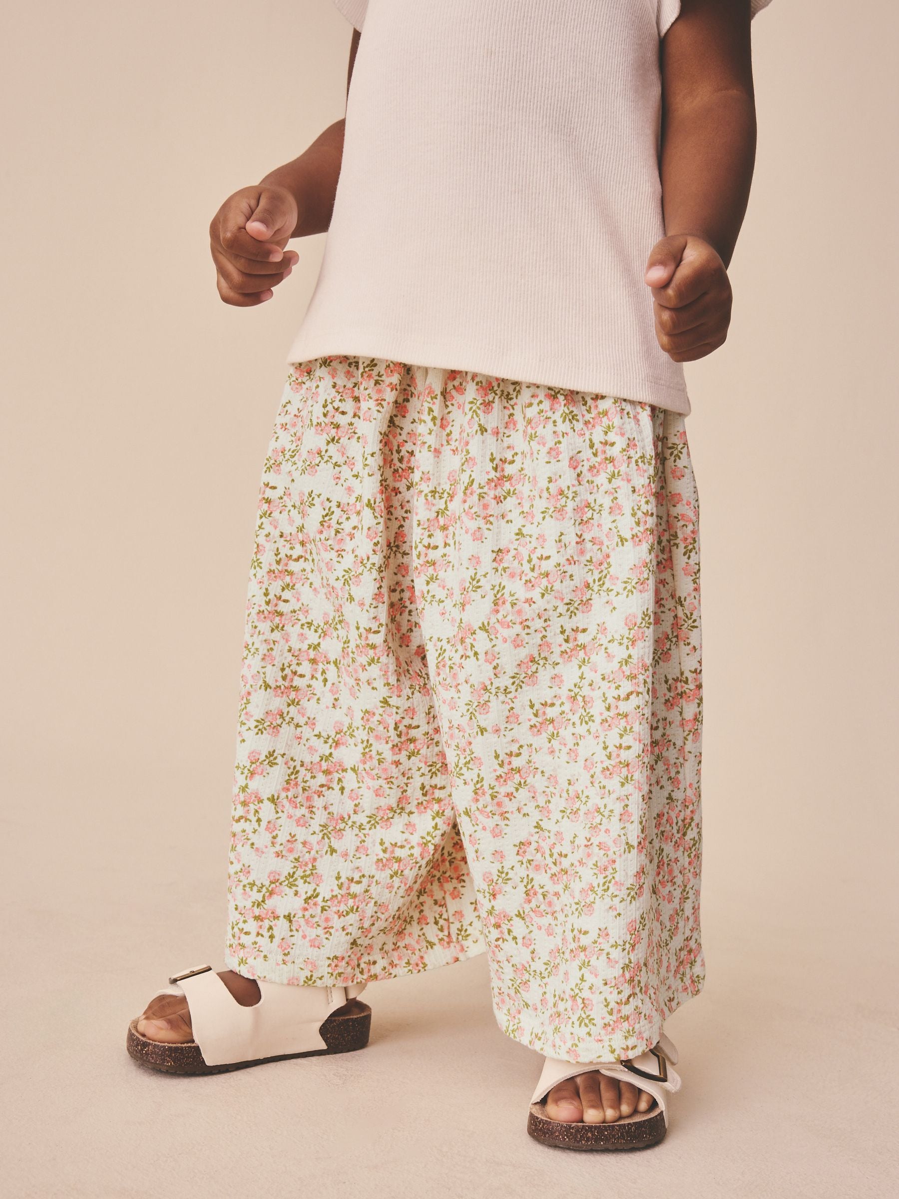 Ecru White Ditsy Floral Wide Leg Trousers (3mths-7yrs) image 1