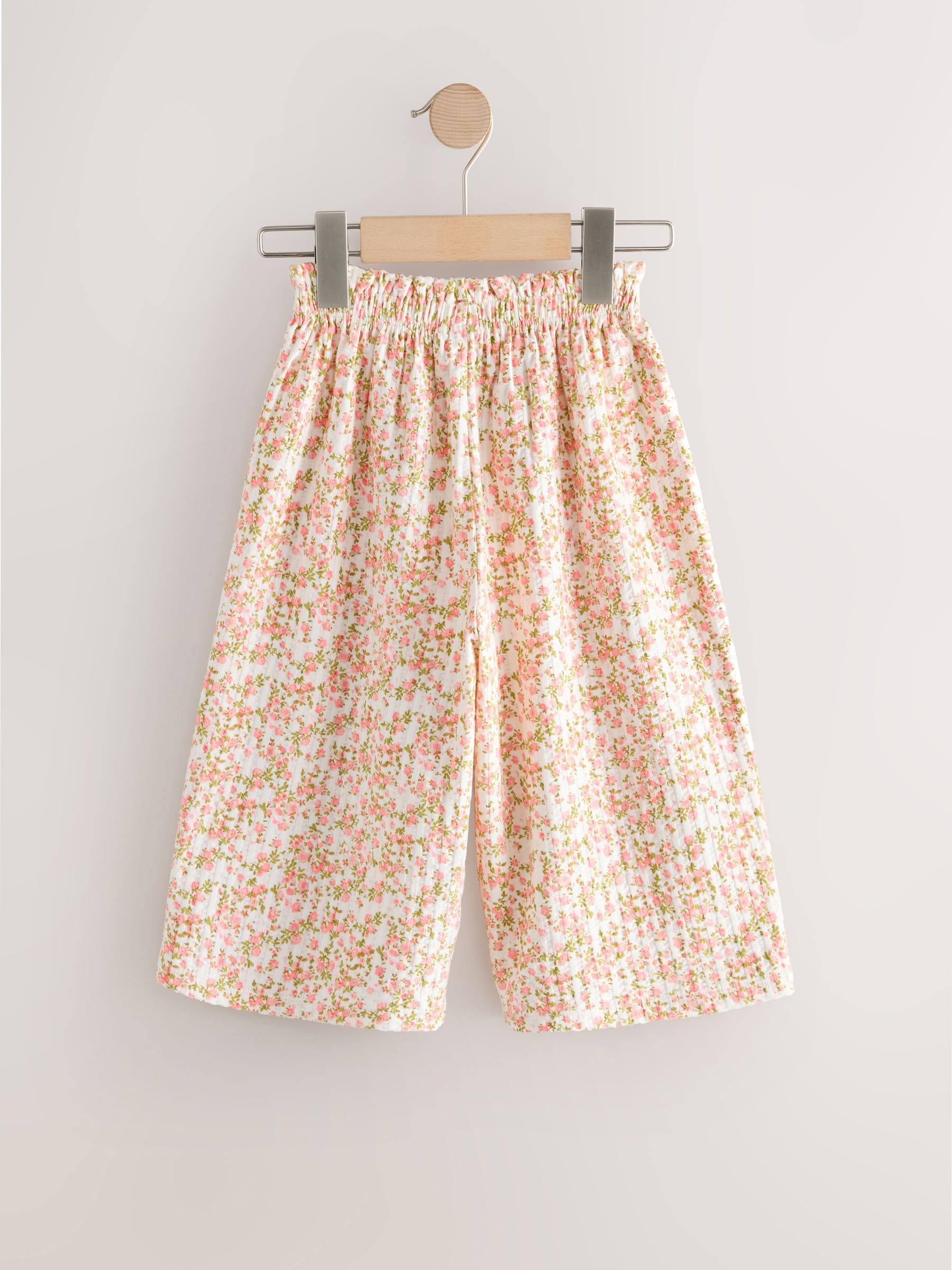 Ecru White Ditsy Floral Wide Leg Trousers (3mths-7yrs) image 5