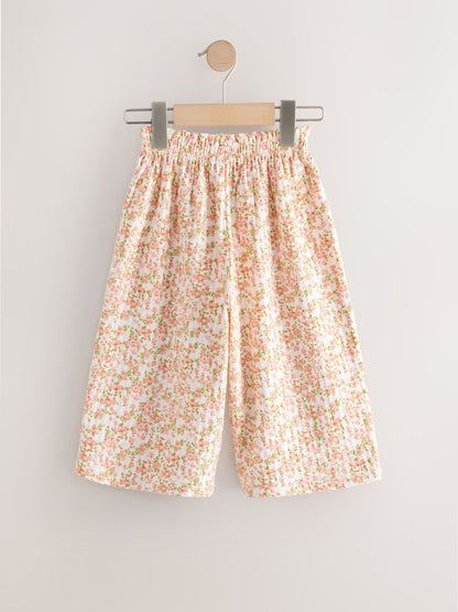 Ecru White Ditsy Floral Wide Leg Trousers (3mths-7yrs) image 5