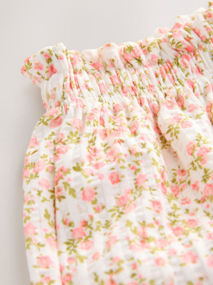 Ecru White Ditsy Floral Wide Leg Trousers (3mths-7yrs) image 6