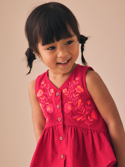 Red Embroidered Blouse And Shorts Co-ord Set (3mths-8yrs) image 3