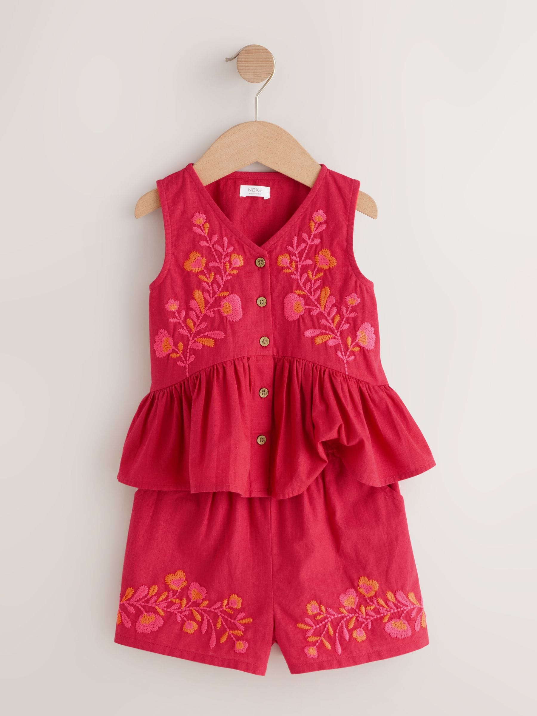Red Embroidered Blouse And Shorts Co-ord Set (3mths-8yrs) image 5