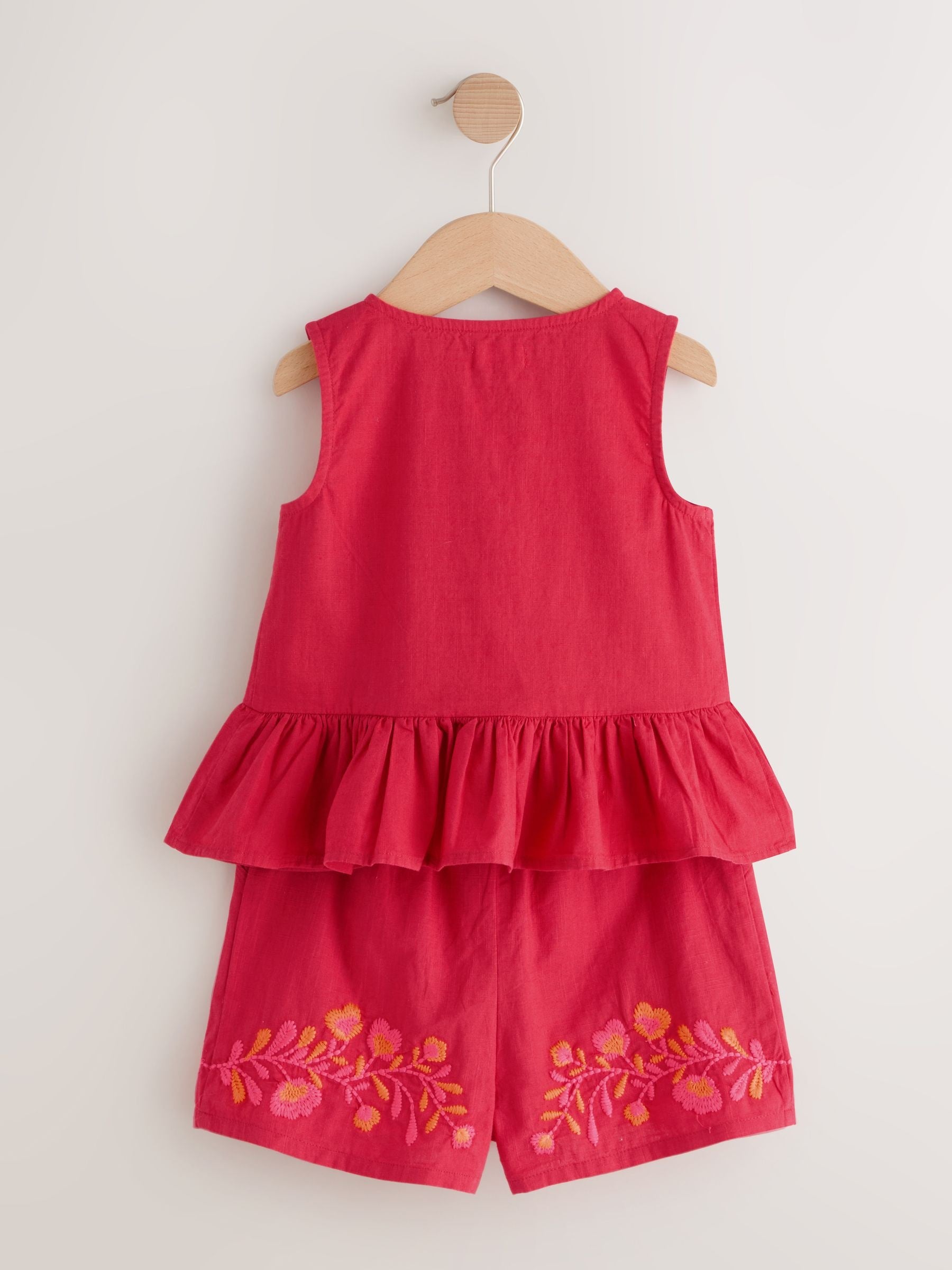Red Embroidered Blouse And Shorts Co-ord Set (3mths-8yrs) image 6
