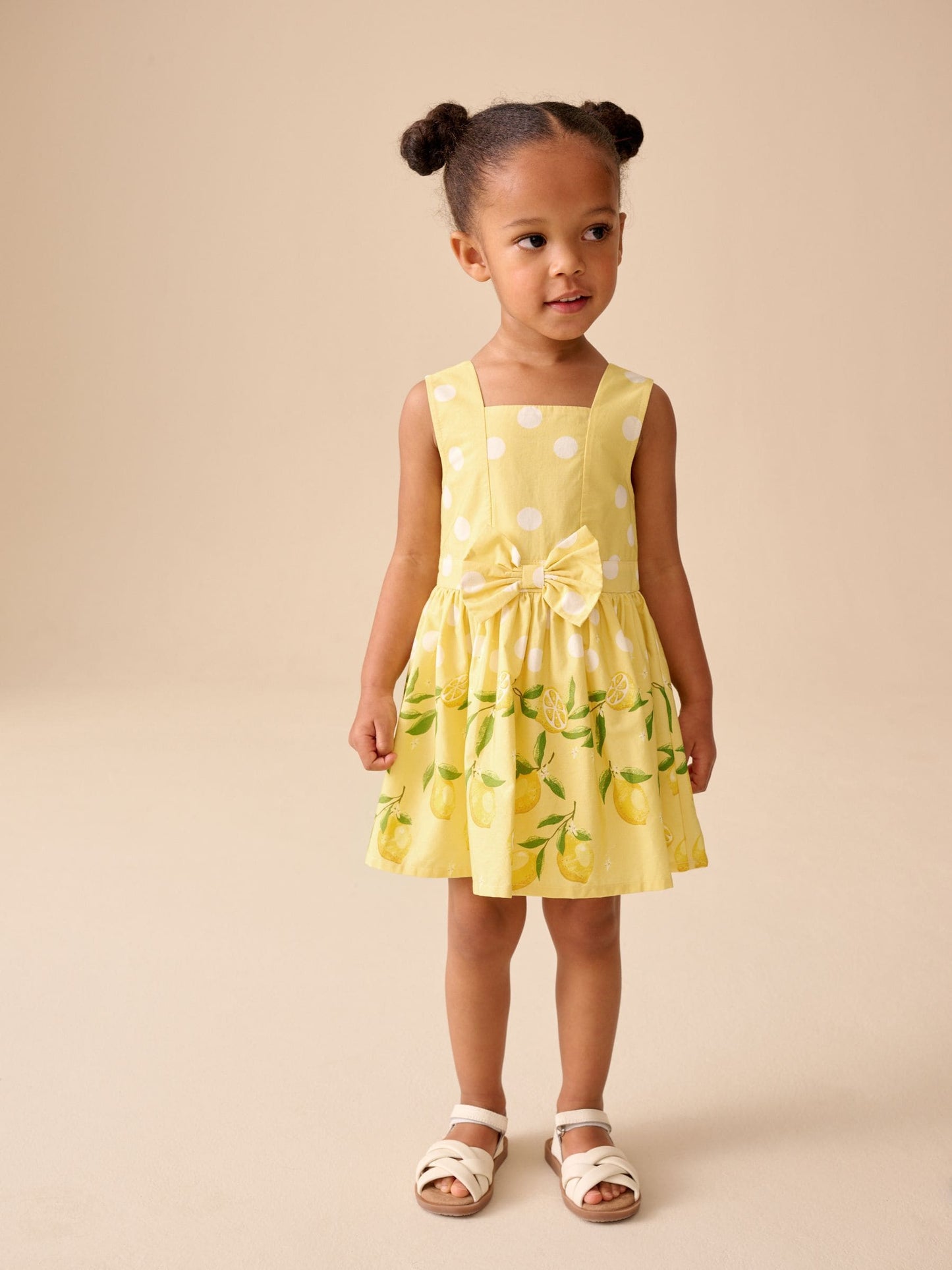 Yellow Lemon Spot Bow Front Prom Dress (3mths-8yrs) image 1