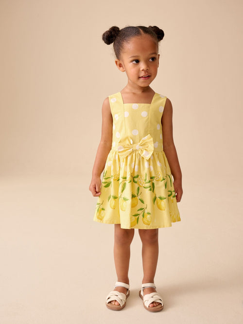 Yellow Lemon Spot Bow Front Prom Dress (3mths-8yrs) image 1