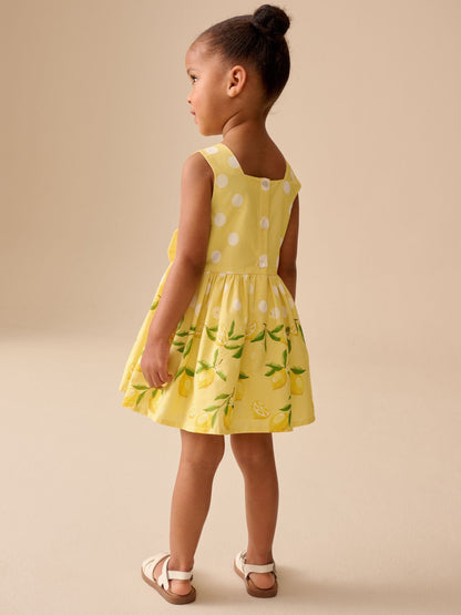 Yellow Lemon Spot Bow Front Prom Dress (3mths-8yrs) image 3
