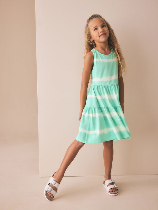 Mint Green Tie-Dye Twist Back Summer Dress (3-16yrs) image 2