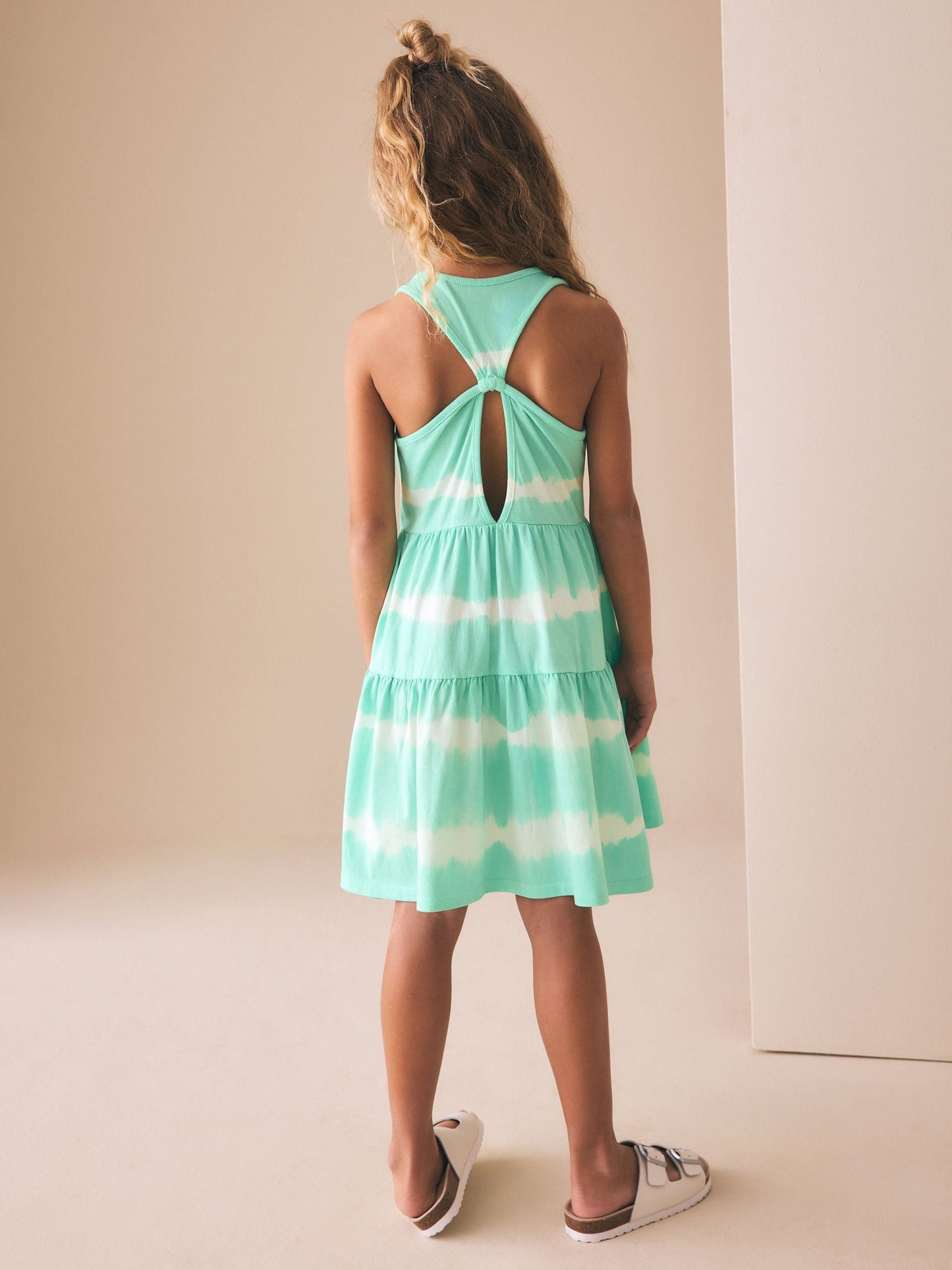 Mint Green Tie-Dye Twist Back Summer Dress (3-16yrs) image 4