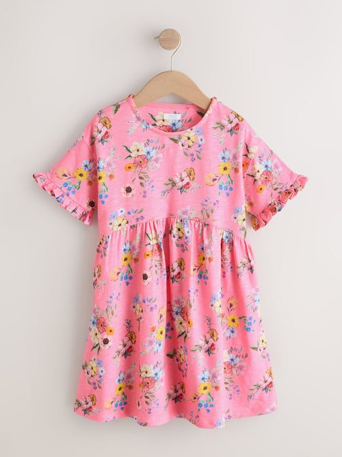 Pink Floral Short Sleeve Jersey Dress (3-16yrs) image 1