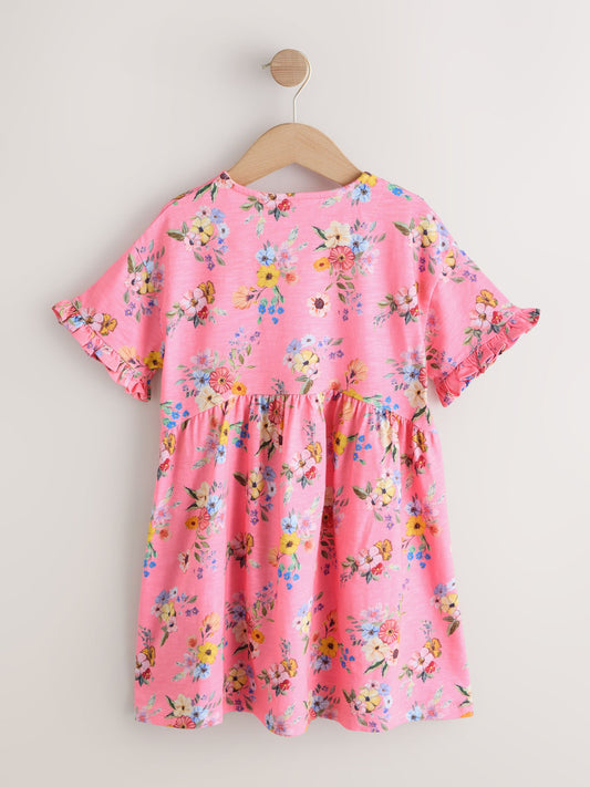 Pink Floral Short Sleeve Jersey Dress (3-16yrs) image 2