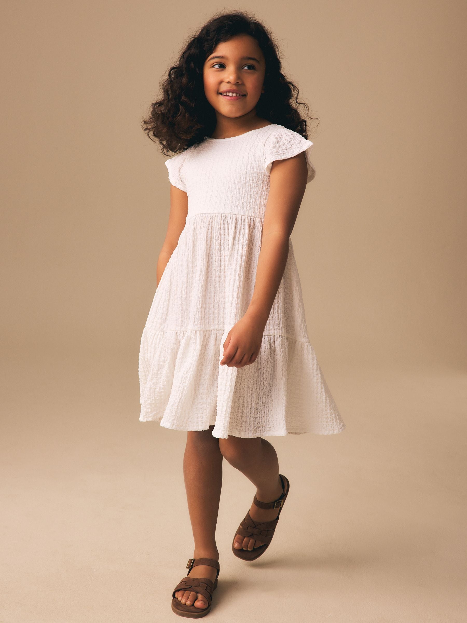 White Angel Sleeve Crinkle Dress (3-16yrs) image 1