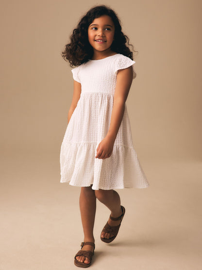 White Angel Sleeve Crinkle Dress (3-16yrs) image 1