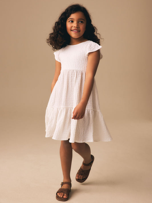 White Angel Sleeve Crinkle Dress (3-16yrs) image 1