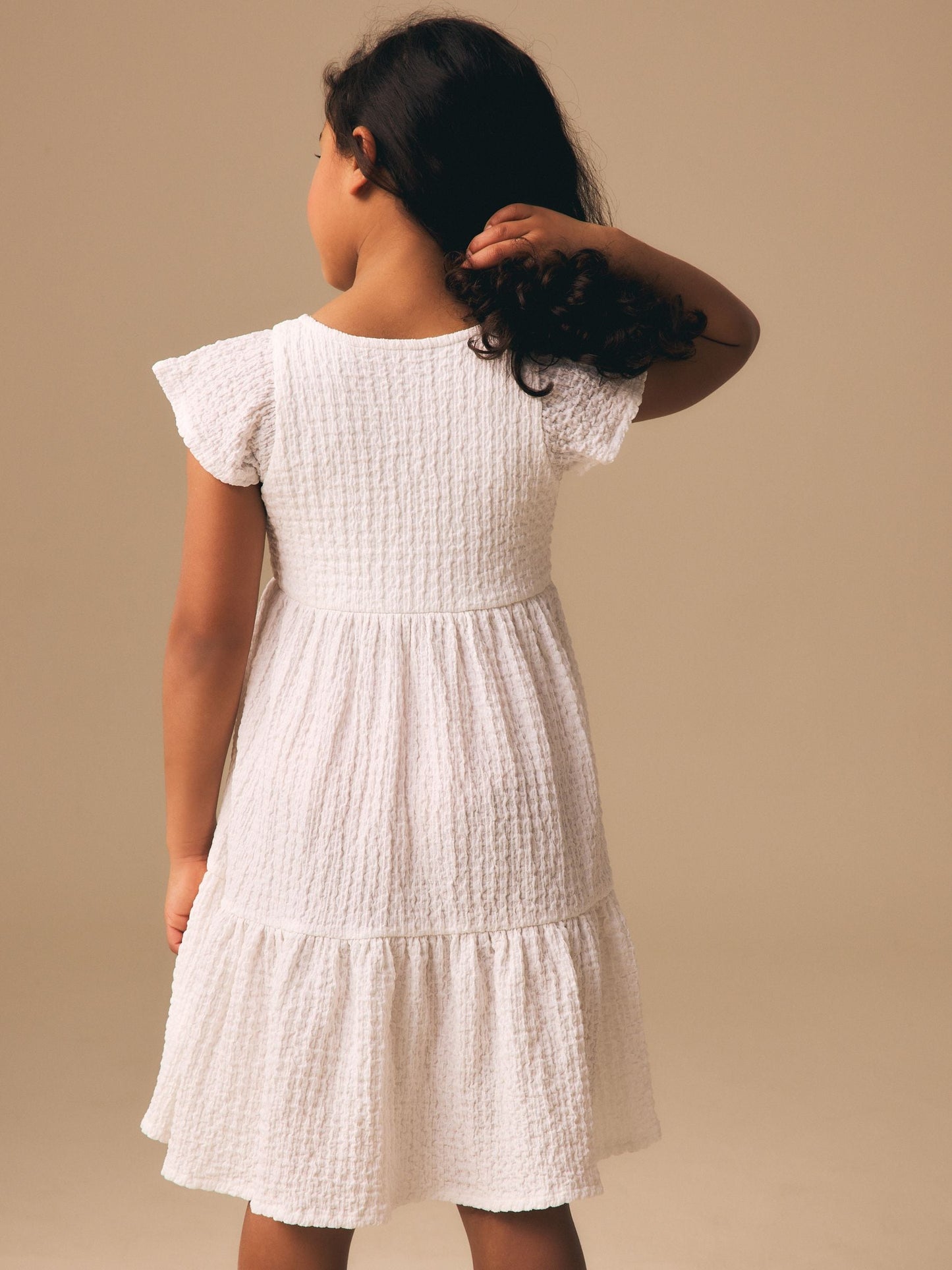 White Angel Sleeve Crinkle Dress (3-16yrs) image 2