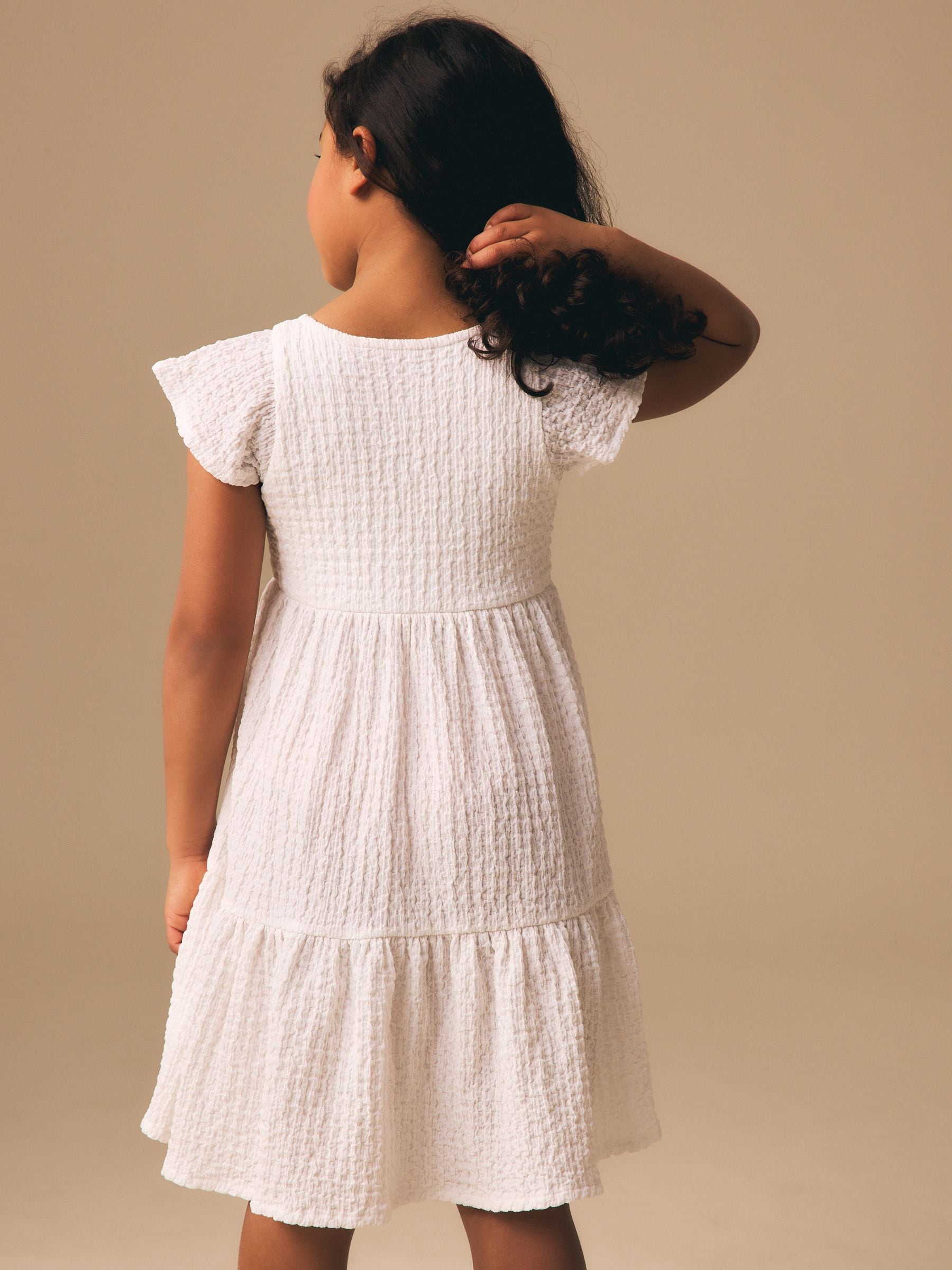 White Angel Sleeve Crinkle Dress (3-16yrs) image 2