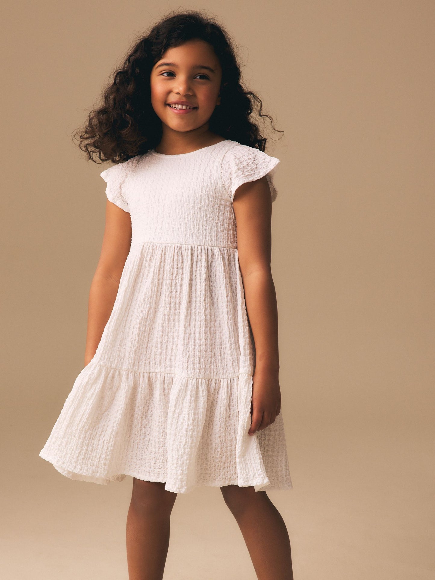White Angel Sleeve Crinkle Dress (3-16yrs) image 3