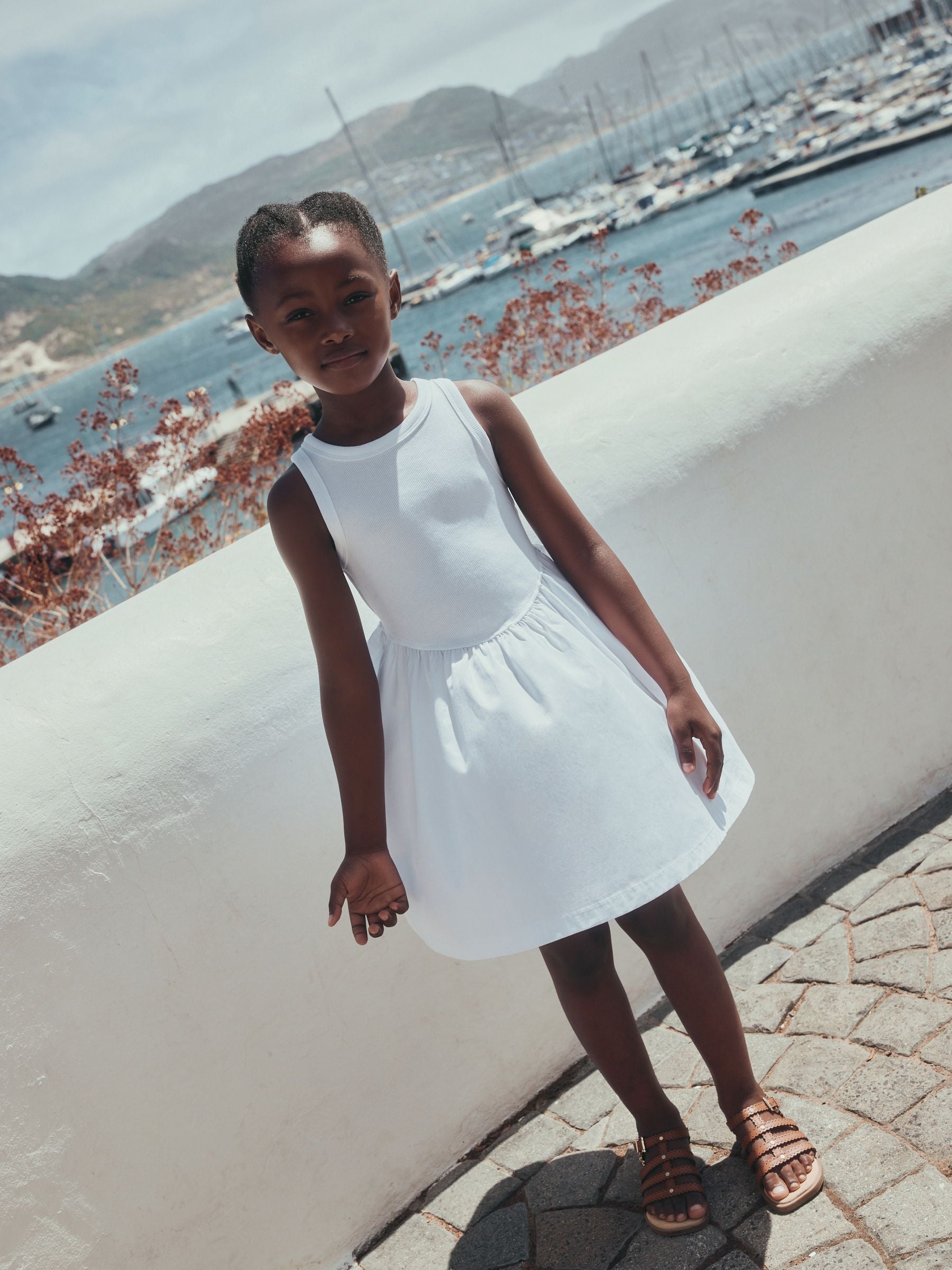 White Jersey Woven Mix Sleeveless Dress (3-16yrs) image 2