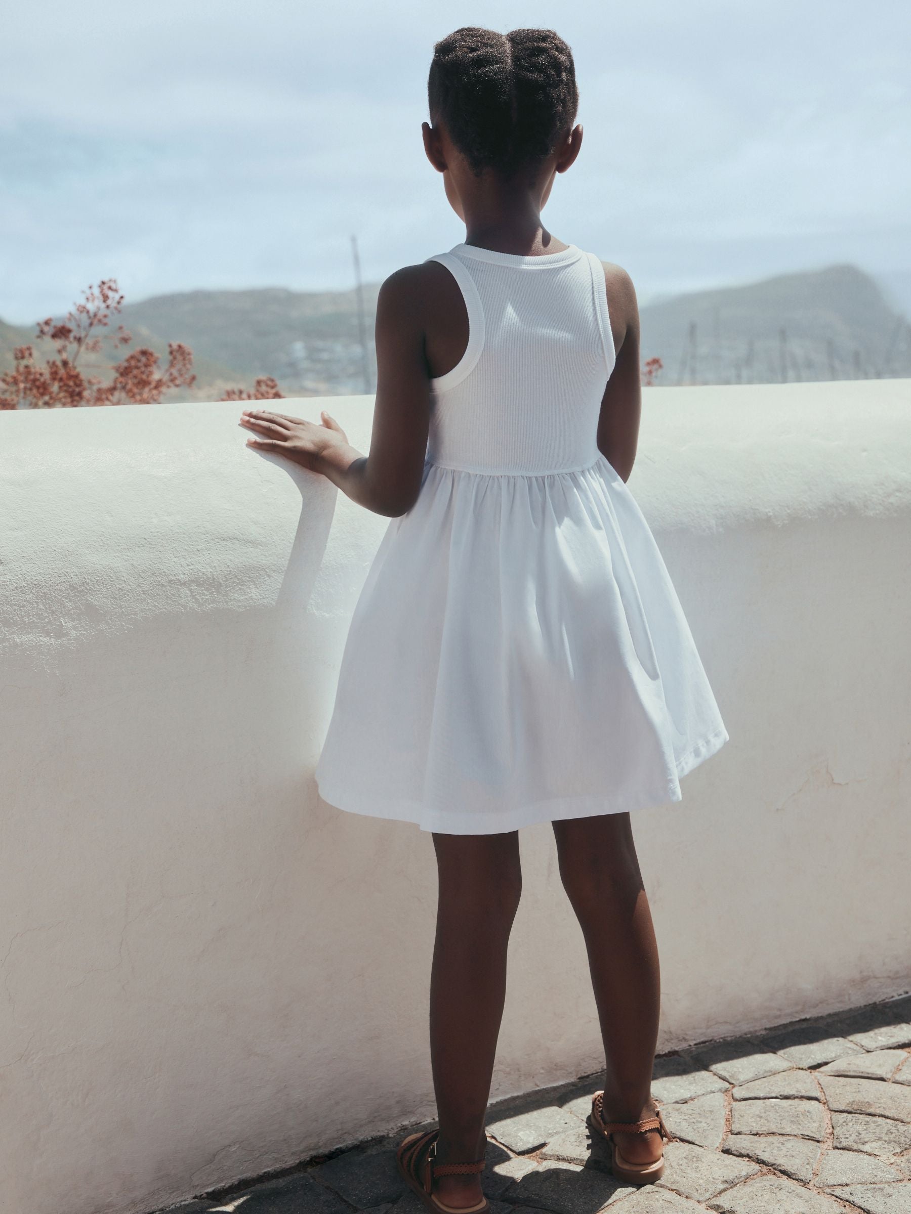 White Jersey Woven Mix Sleeveless Dress (3-16yrs) image 3