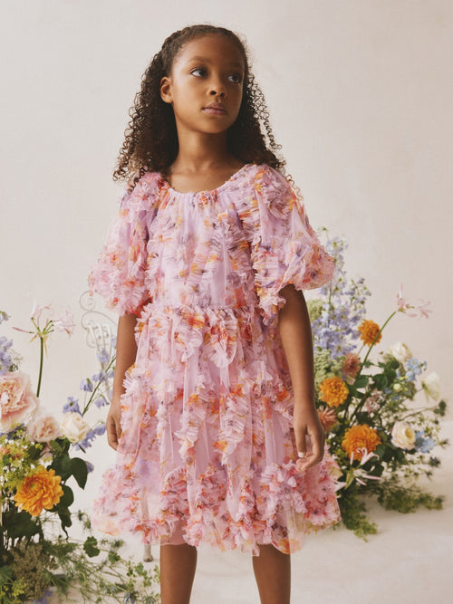 Dsiney Kidz - Lilac Purple Floral 3D Ruffle Mesh Occasion Dress (3-16yrs) image 1