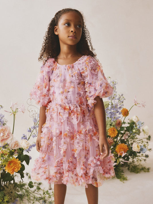 Lilac Purple Floral 3D Ruffle Mesh Occasion Dress (3-16yrs) image 1