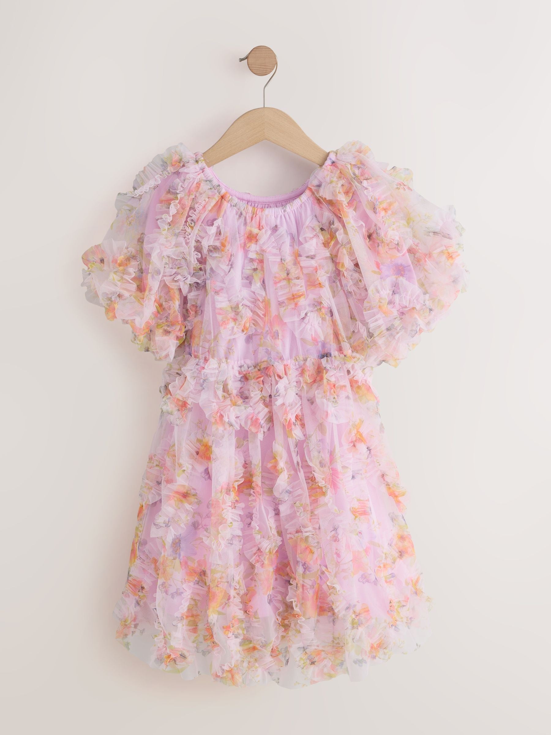 Lilac Purple Floral 3D Ruffle Mesh Occasion Dress (3-16yrs) image 5