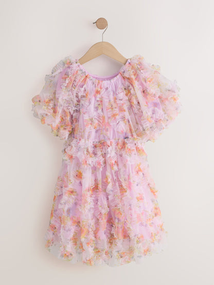 Lilac Purple Floral 3D Ruffle Mesh Occasion Dress (3-16yrs) image 5