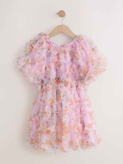 Lilac Purple Floral 3D Ruffle Mesh Occasion Dress (3-16yrs) image 6