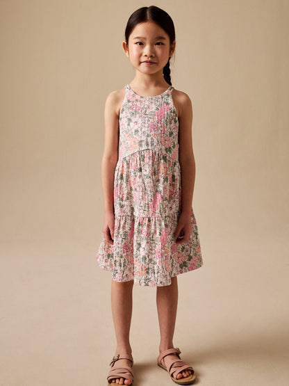 Pink Flower Print Strappy Crinkle Summer Dress (3-16yrs) image 2