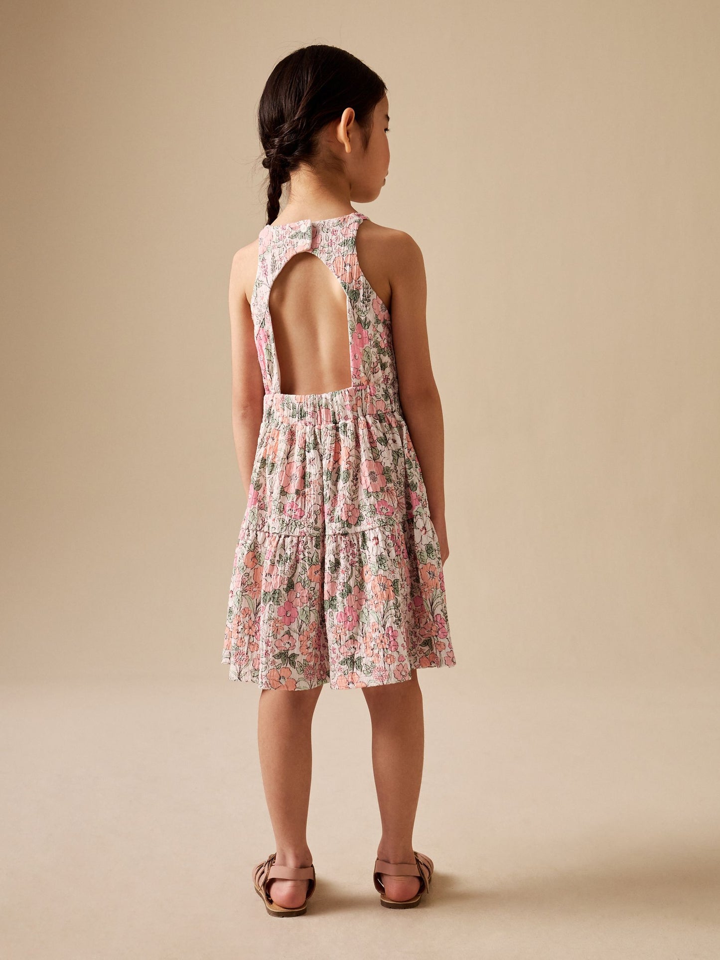 Pink Flower Print Strappy Crinkle Summer Dress (3-16yrs) image 3
