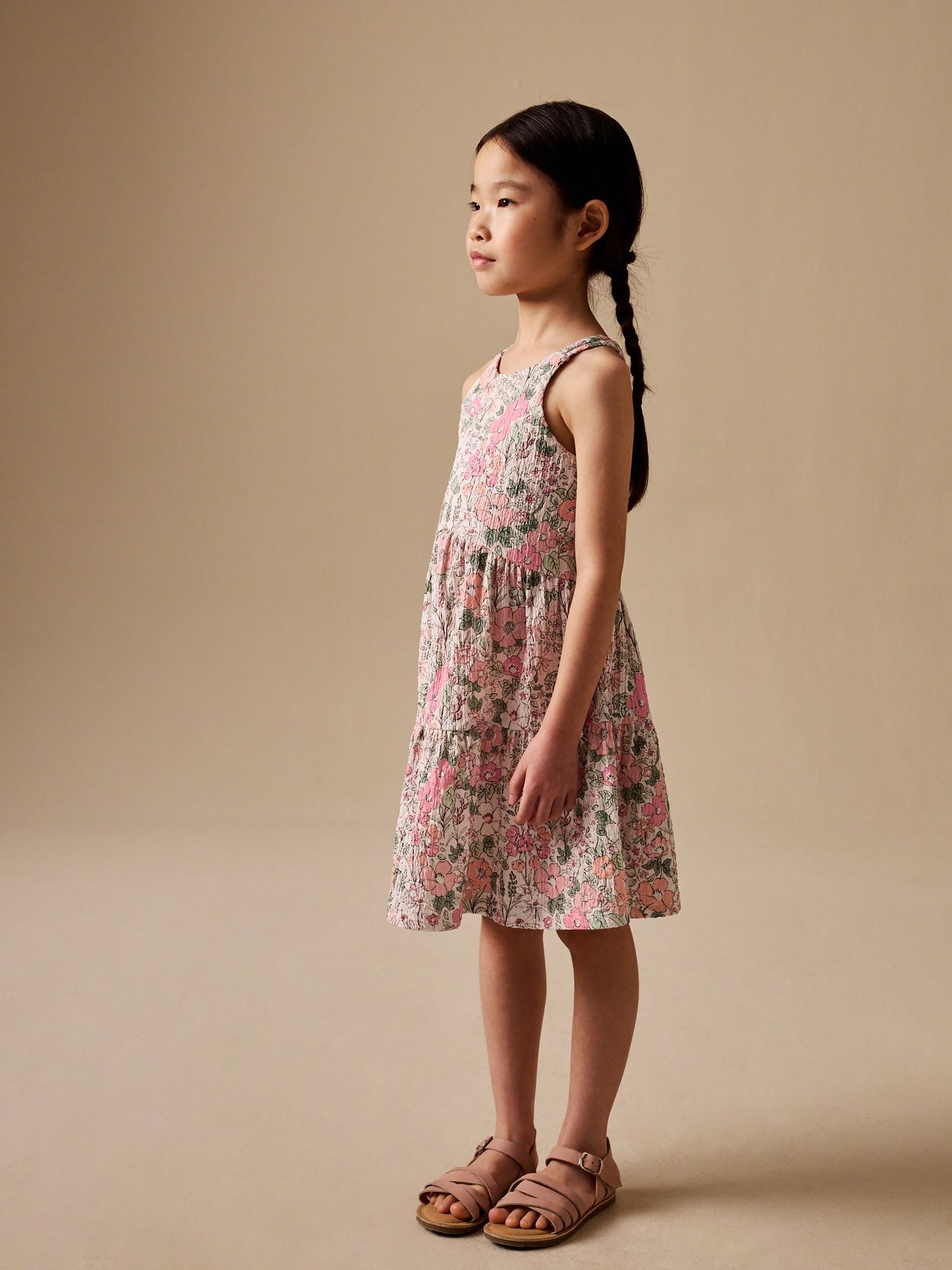 Pink Flower Print Strappy Crinkle Summer Dress (3-16yrs) image 4