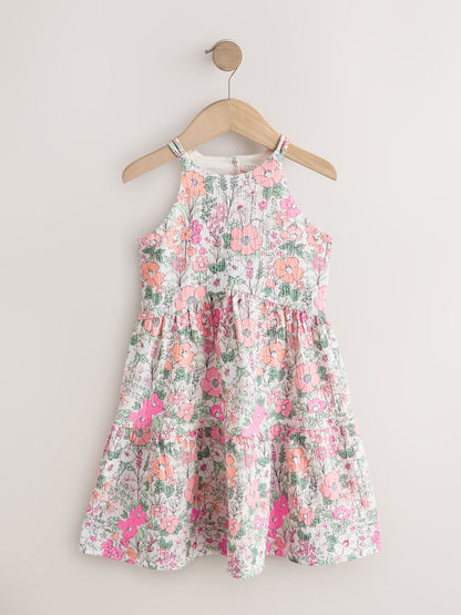 Pink Flower Print Strappy Crinkle Summer Dress (3-16yrs) image 5