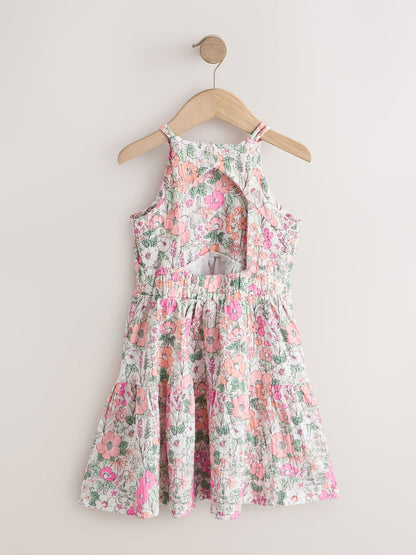 Pink Flower Print Strappy Crinkle Summer Dress (3-16yrs) image 6