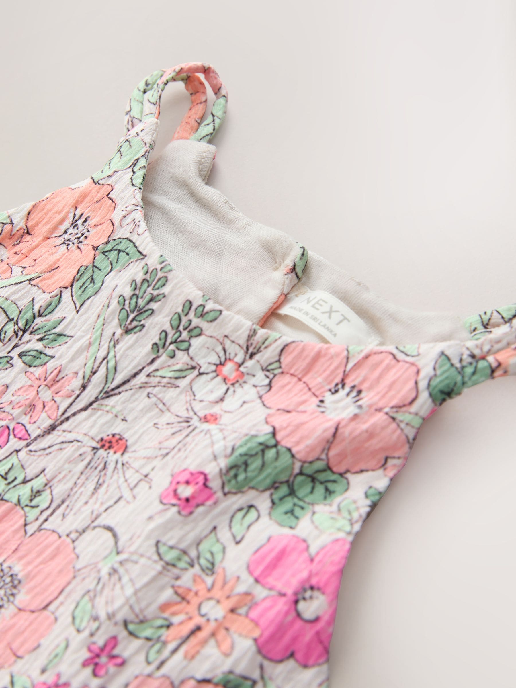 Pink Flower Print Strappy Crinkle Summer Dress (3-16yrs) image 7