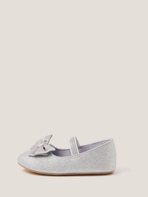 Monsoon Silver Baby Bow Glitter Walker Shoes image 1